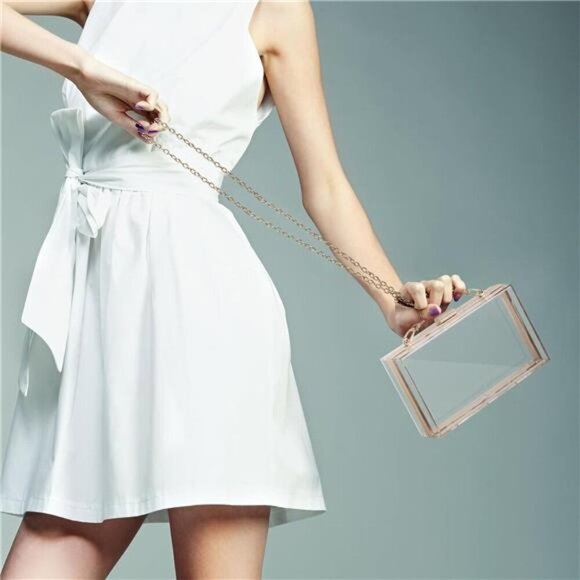 WJCD Women Clear Purse Acrylic Box Clutch Handbag, Small Transparent Crossbody - Picture 6 of 7
